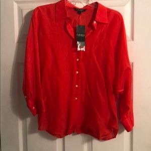 Lauren Ralph Lauren Tops - Sheer orange 3/4 length sleeves blouse. Lauren Ralph Lauren Tops - Sheer orange 3/4 length sleeves blouse.